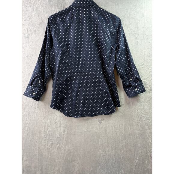 Chaps by Ralph Lauren Polka Dot No-Iron Button-Up Shirt–Navy/White–Size Medium - Picture 2 of 6